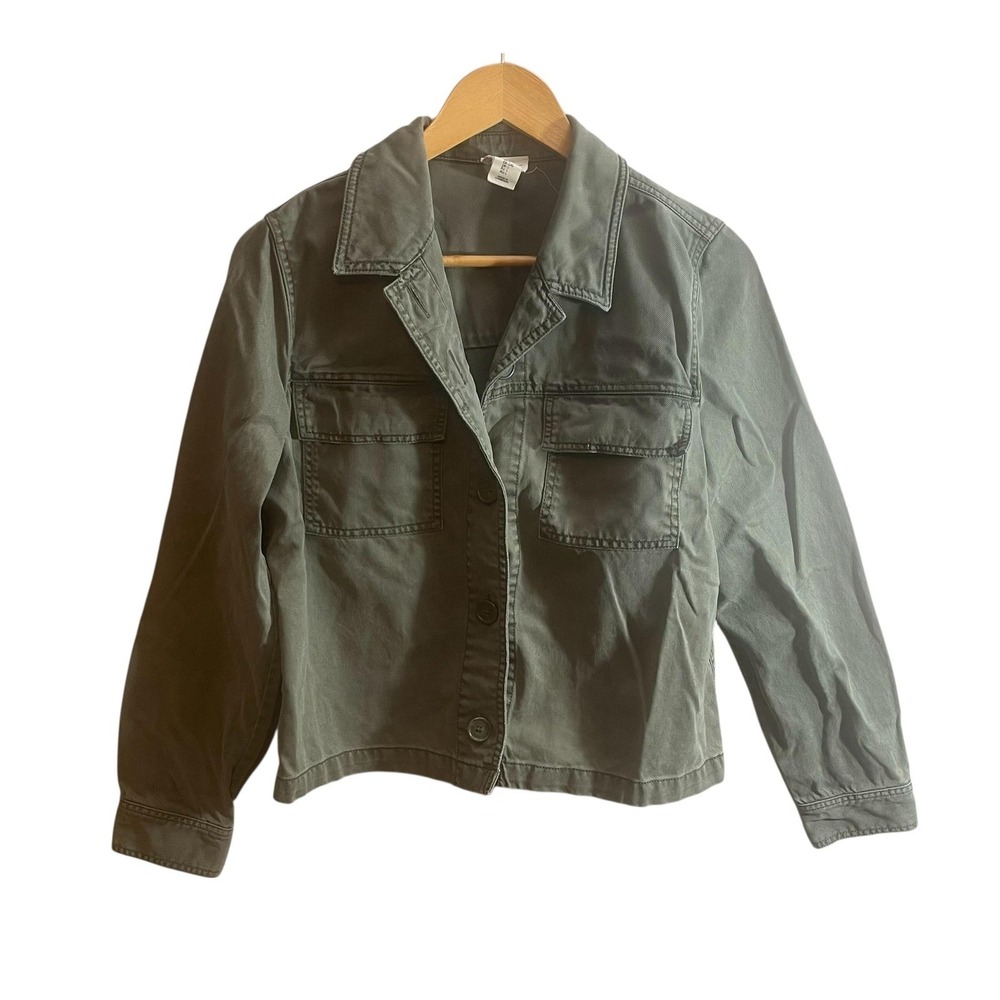 Nicole Miller New York Jacket Womens Large Green Utility Button Front Pockets